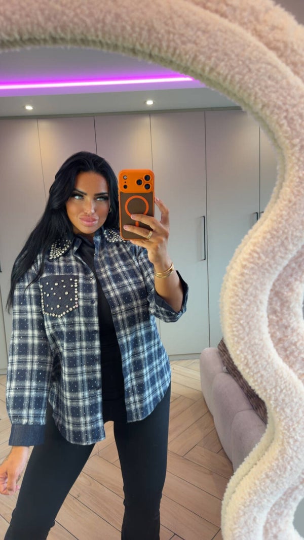 Denim blouse met diamantjes