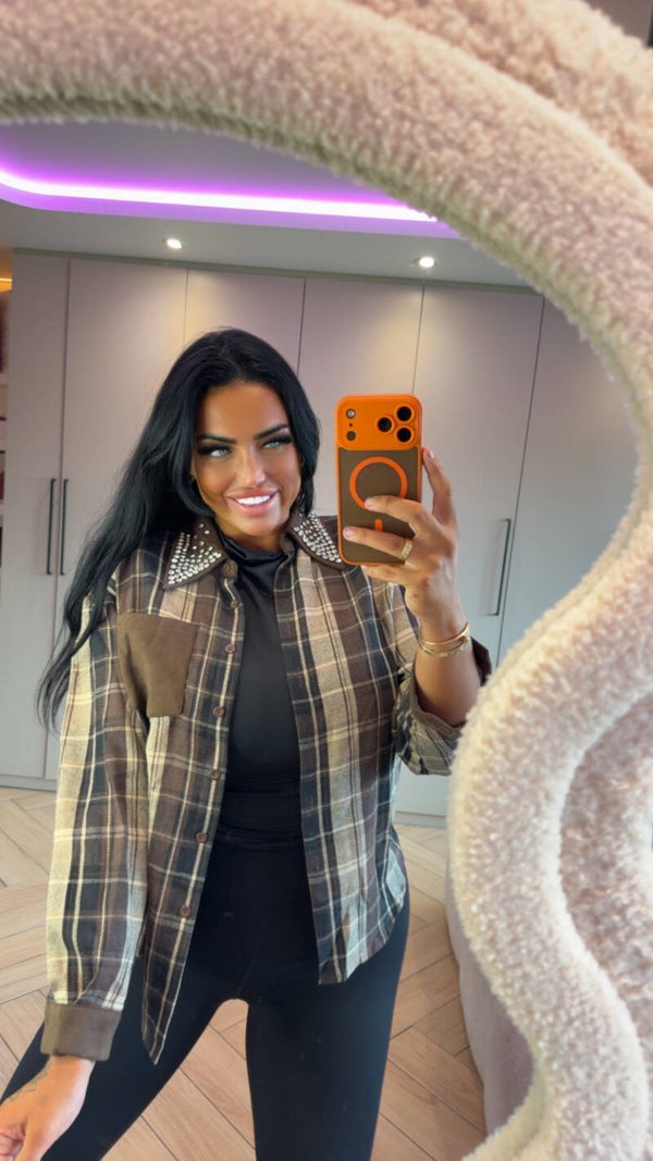 Choco blouse met diamantjes