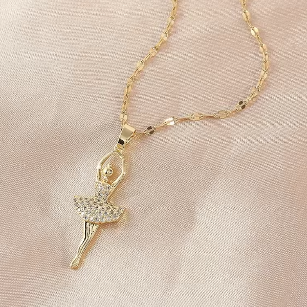18k Gold-Plated Ballet Dancer Pendant Necklace