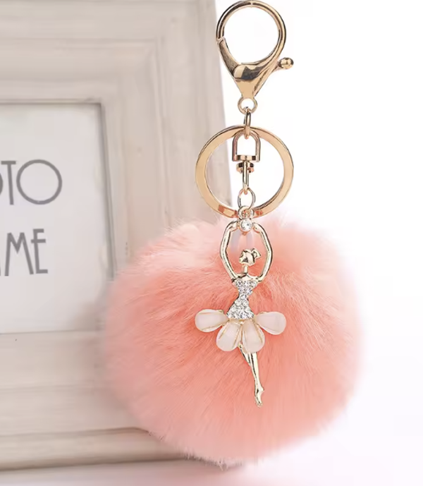 Ballet Dancing Girl Pompom Keyring