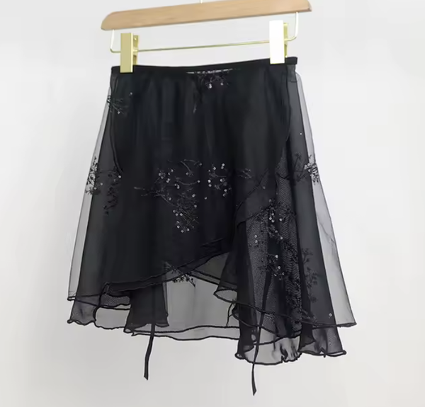 Elegant Black Flower Ballet Skirt