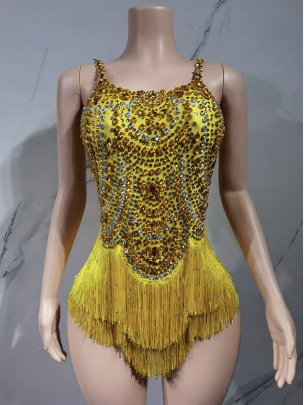 Gold Sparkle Fringe Latin Dance Dress