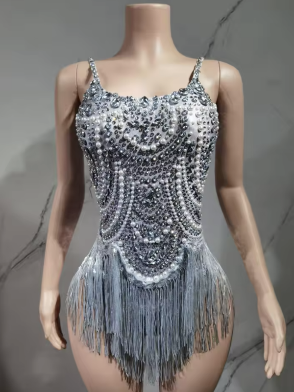 Grey Sparkle Fringe Latin Dance Dress