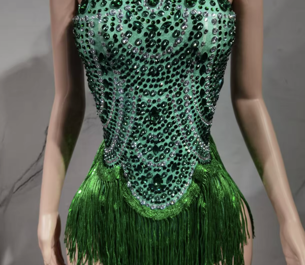 Green Sparkle Fringe Latin Dance Dress (Copy)