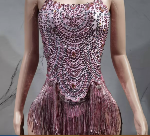 Soft Pink Sparkle Fringe Latin Dance Dress