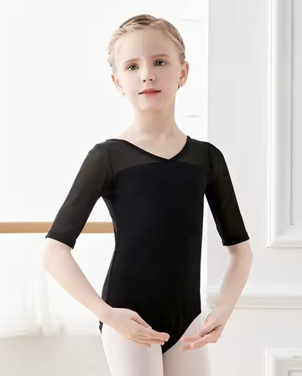 Girls' Mesh Half Sleeve Ballet Leotard