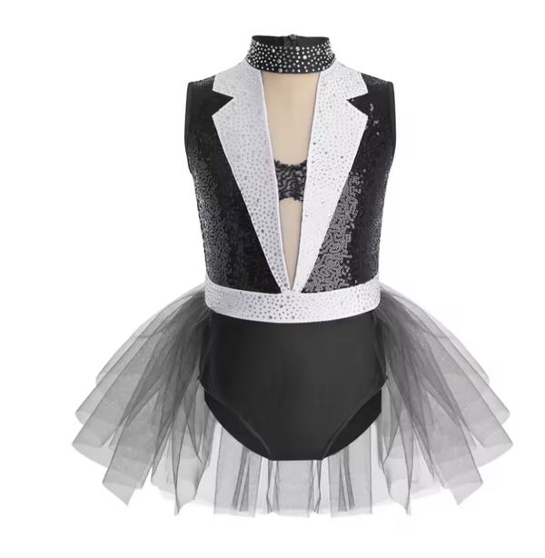 White and Black Girls' Sparkle Tulle Ballet Dress