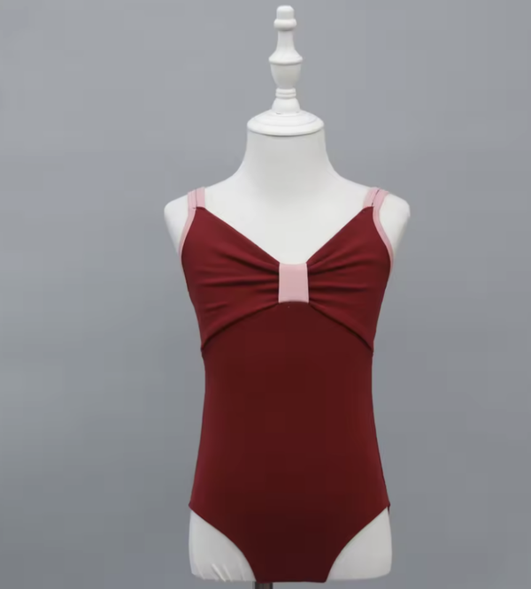 Wine Red Girls' Summer Ballet Leotard