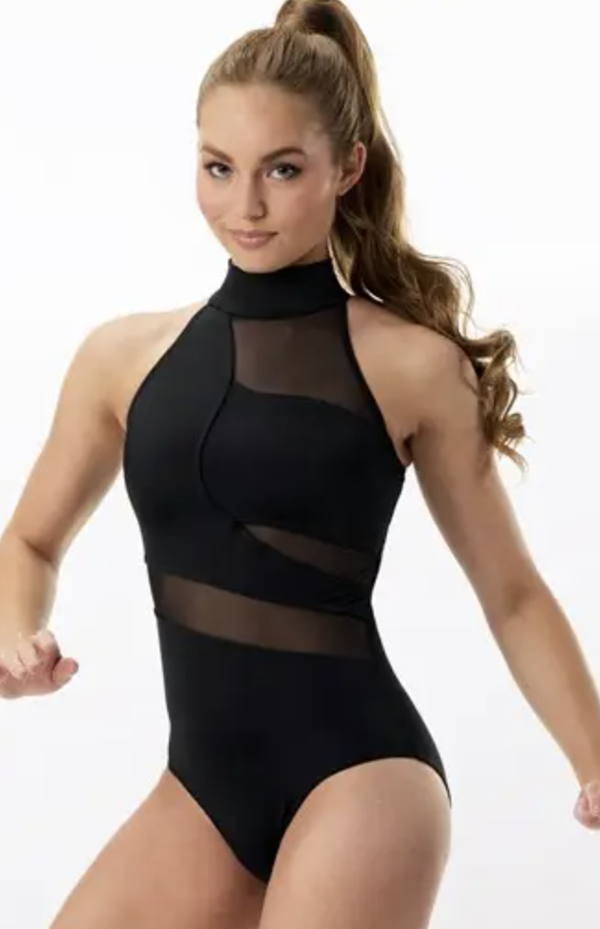 Mock Neck Mesh Wave Leotard