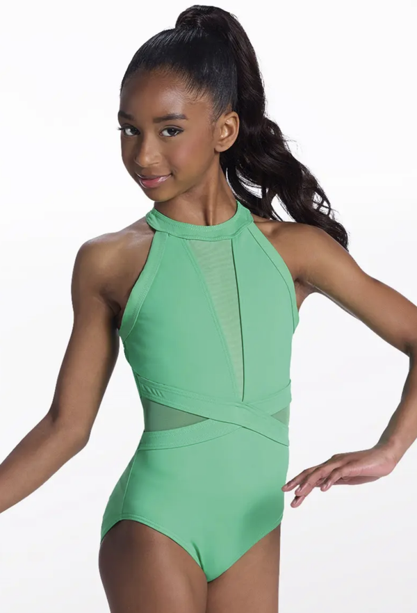 Mesh Plunge Halter Leotard