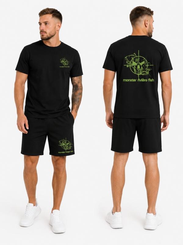 Ensemble short t-shirt noir logo vert