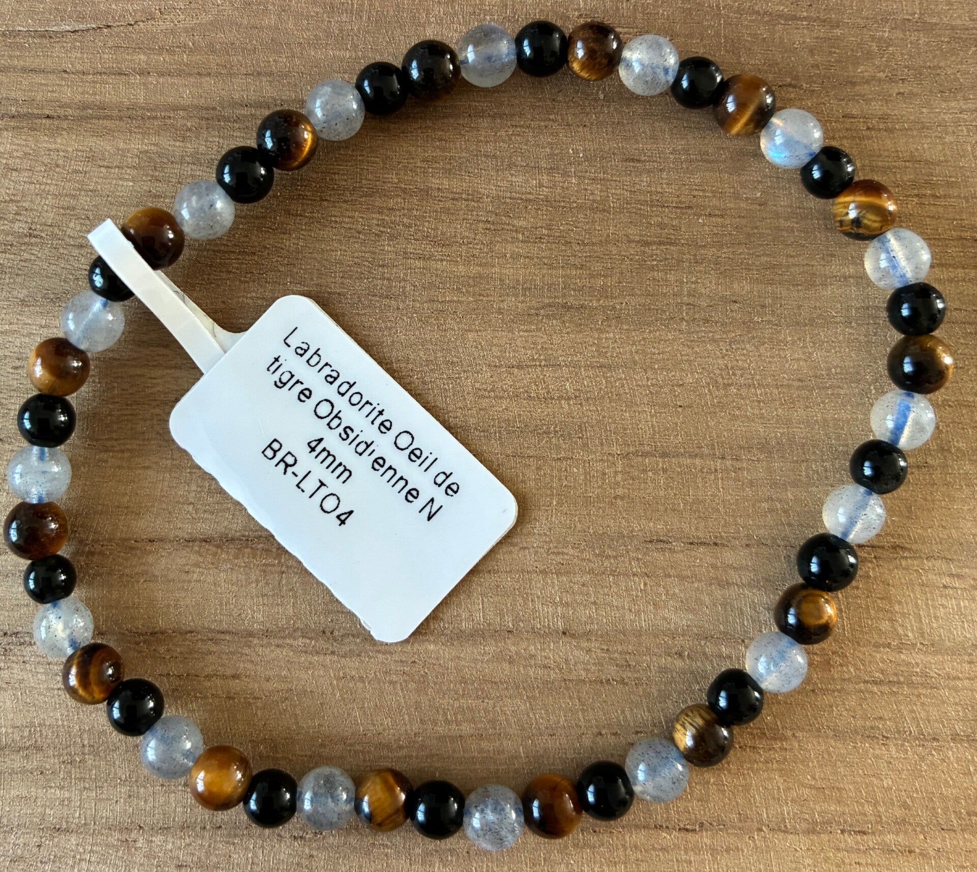 Bracelet Labradorite Oeil de tigre Obsidienne Noire 4mm