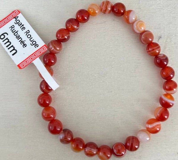 Bracelet Agate rouge rubanée grade A 6mm