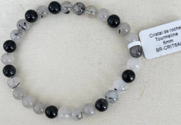 Bracelet Cristal de Roche et Tourmaline grade AA 6 mm