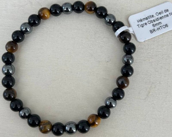 Bracelet en Hématite, Oeil de Tigre et Obsidienne