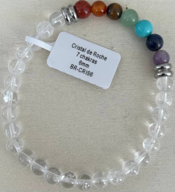 Bracelet cristal de roche 7 chakras grade A 6mm