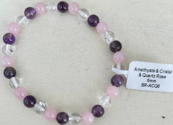 Bracelet Améthyste, Cristal de roche et Quartz rose