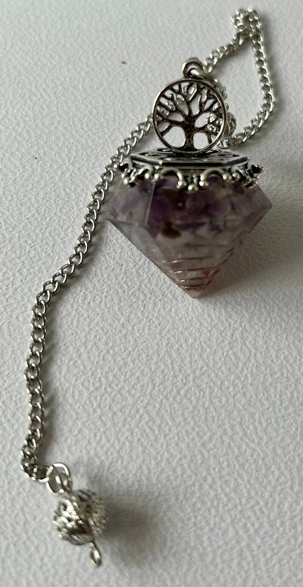 pendule orgonite arbre de vie Améthyste 6 faces