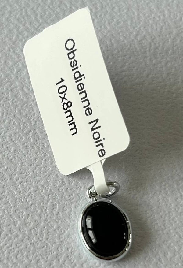 Pendentif ovale argent 925 Obsidienne noire grade A 13mm