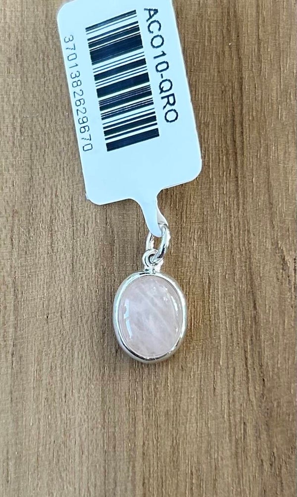 Pendentif ovale argent 925 Quartz rose grade AA 13 mm