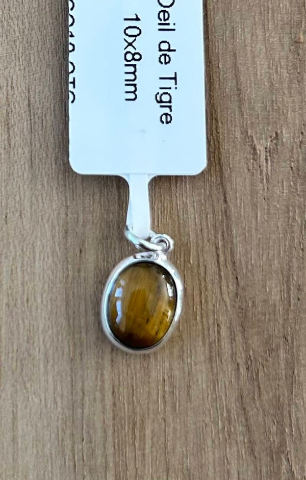 Pendentif ovale argent 925 Oeil de tigre grade AA 13mm
