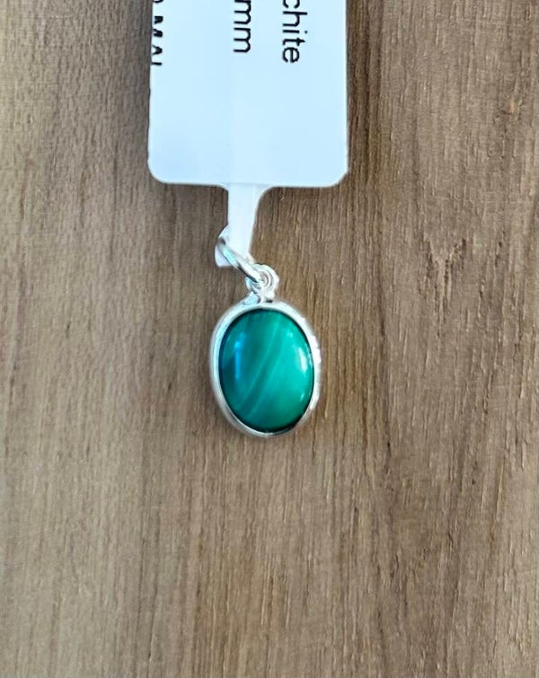 Pendentif ovale argent 925 Malachite grade AAA 13 mm