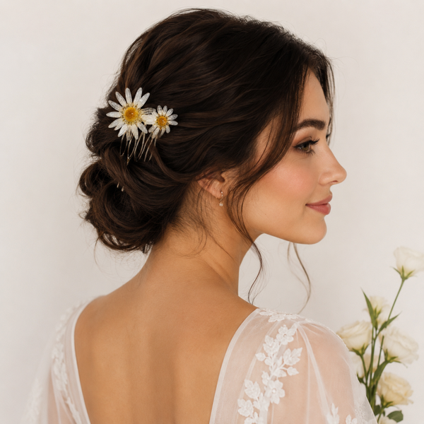 Fermaglio per capelli artigianale con veri fiori essiccati