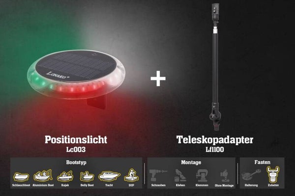Fasten Set: Positionslicht 3 Farben + Teleskopadapter zur Befestigung Fasten Halterung
