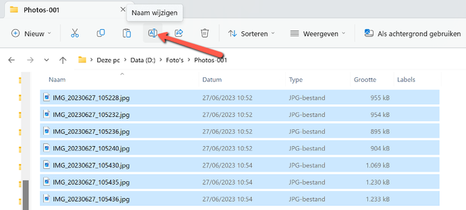 meerdere bestanden tegelijk een andere naam geven via Windows Verkenner