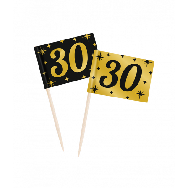 30 Jaar - cocktailprikkers goud/zwart