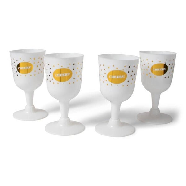 Wijn glazen cheers! - wit / goud