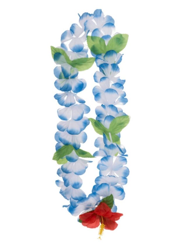 Hawaii krans - flower power blauw/wit