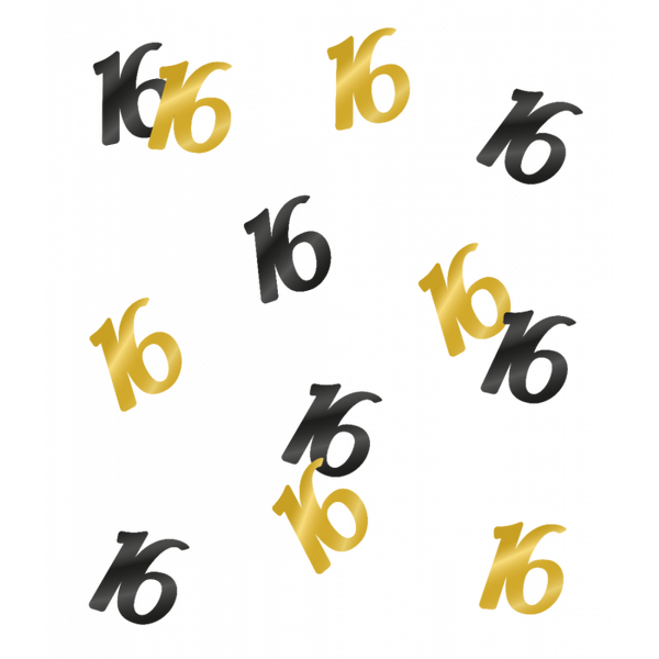 16 Jaar -  tafelconfetti goud/zwart