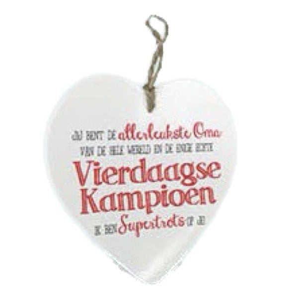 Oma vierdaagse kampioen - tegeltje hart