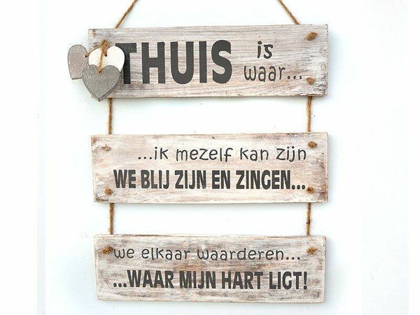 Thuis is waar… - tekstbord woodart