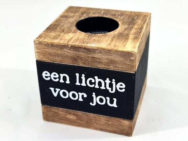 Een lichtje voor jou - waxinehouder kubus woodart