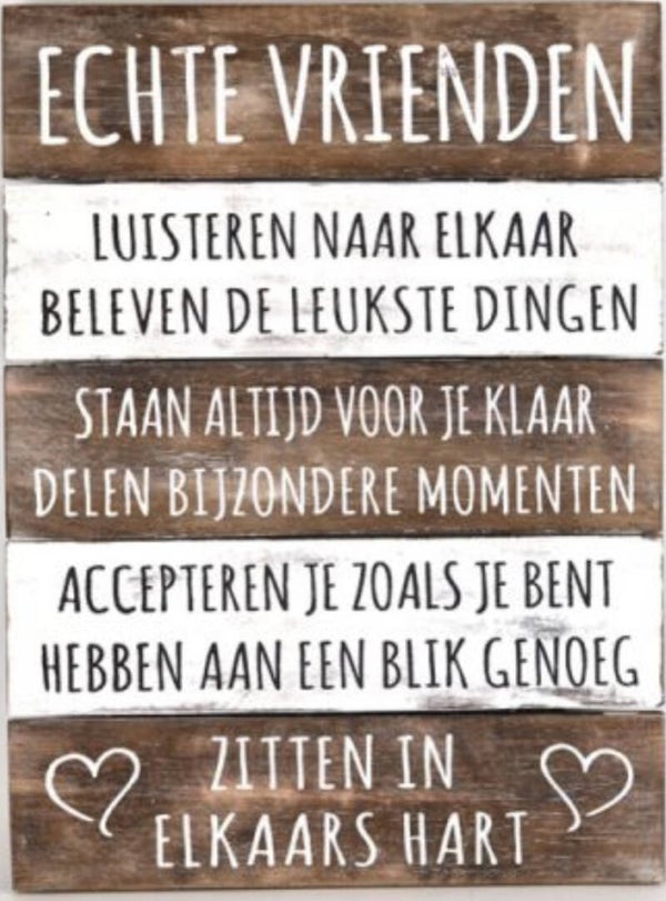Echte vrienden - tekstbord woodart