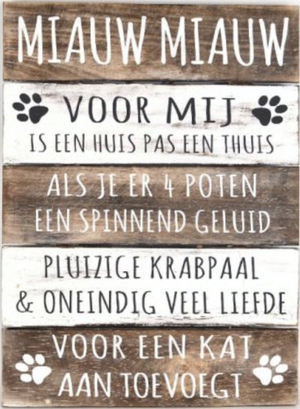 Miauw miauw - tekstbord woodart