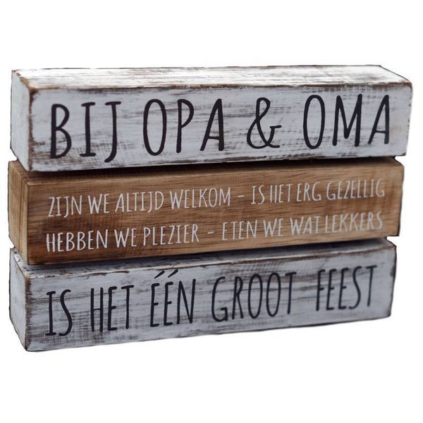 Bij opa & oma is het één groot feest - tekstblok woodart