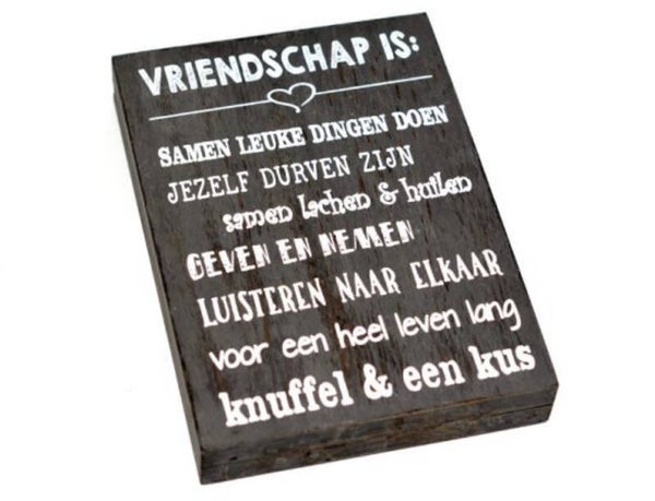 Vriendschap is: - tekstblok woodart