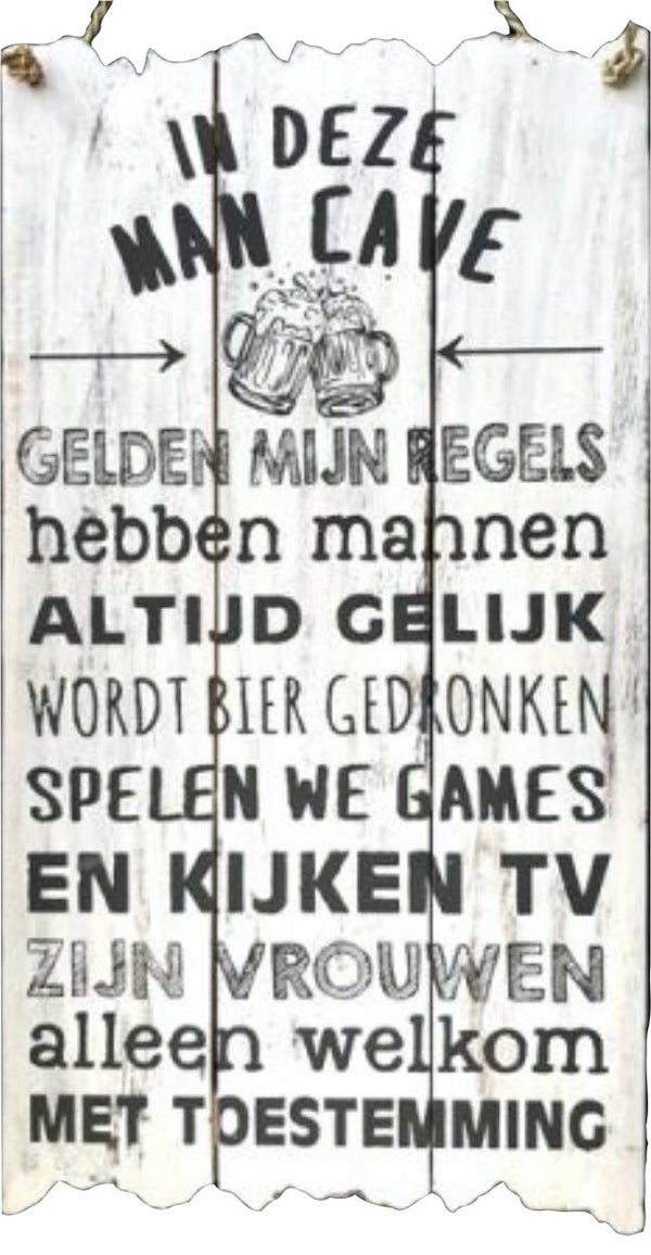 In deze man cave - tekstbord woodart