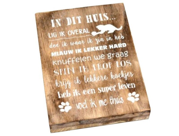 In dit huis... kat - tekstblok woodart