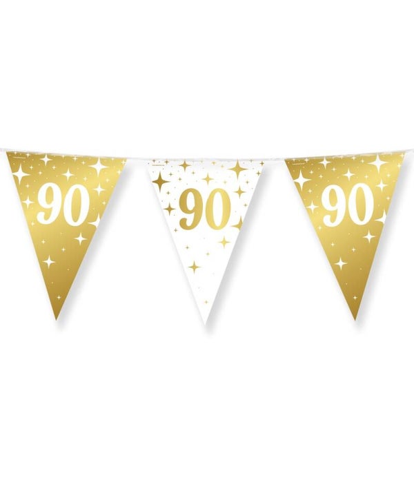 90 Jaar - Fancy party flags - vlaggenlijn goud / wit
