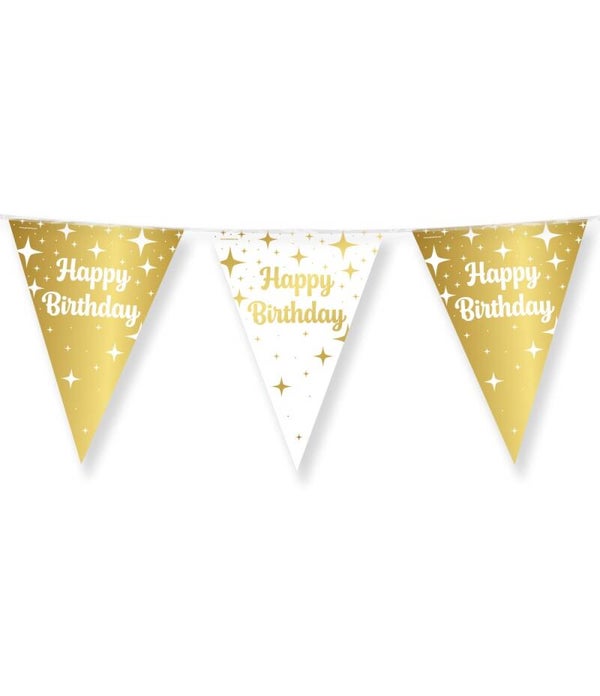 Happy Birthday - Fancy party flags - vlaggenlijn goud / wit
