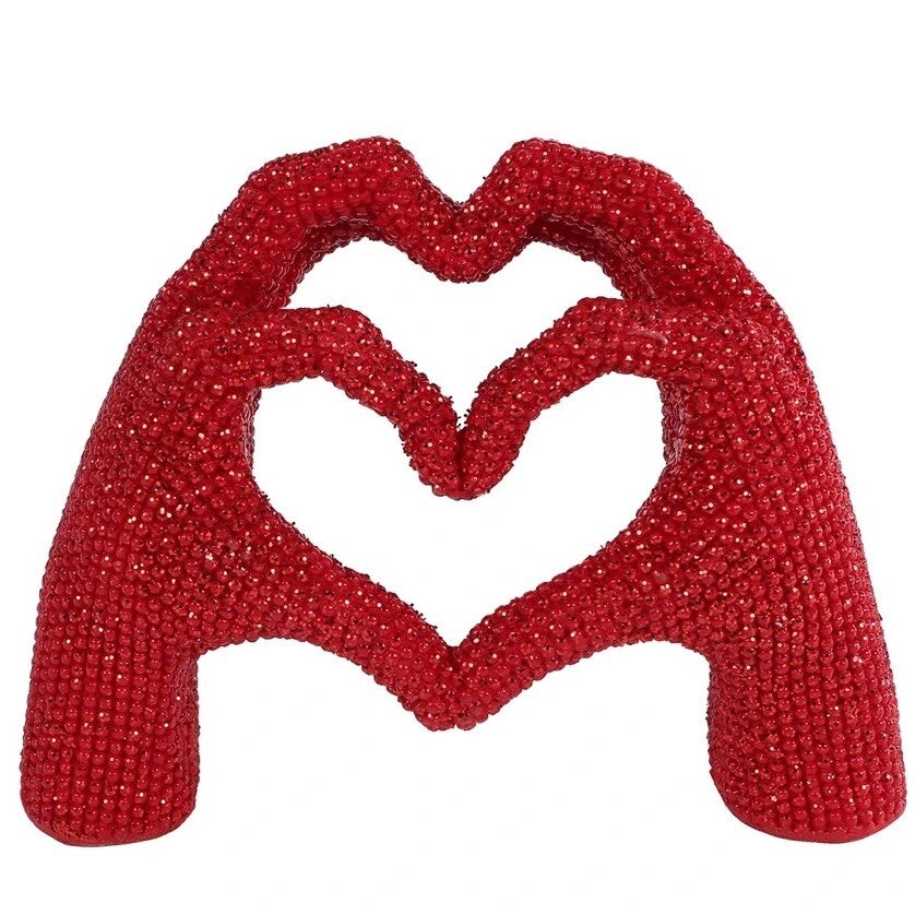 Sculptuur Hand Heart Valentijn -  glinster rood