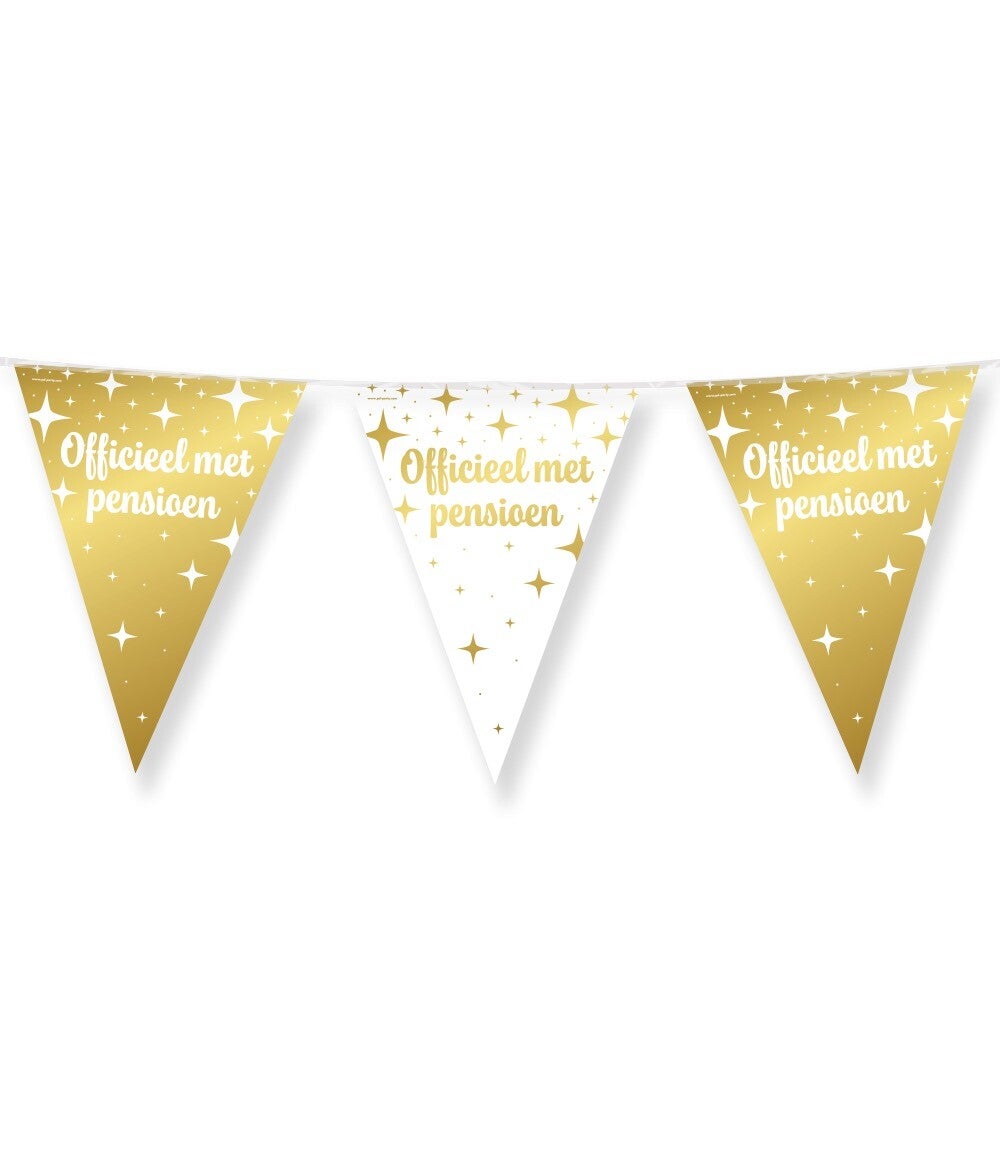 Officieel met pensioen - Fancy party flags - vlaggenlijn goud / wit