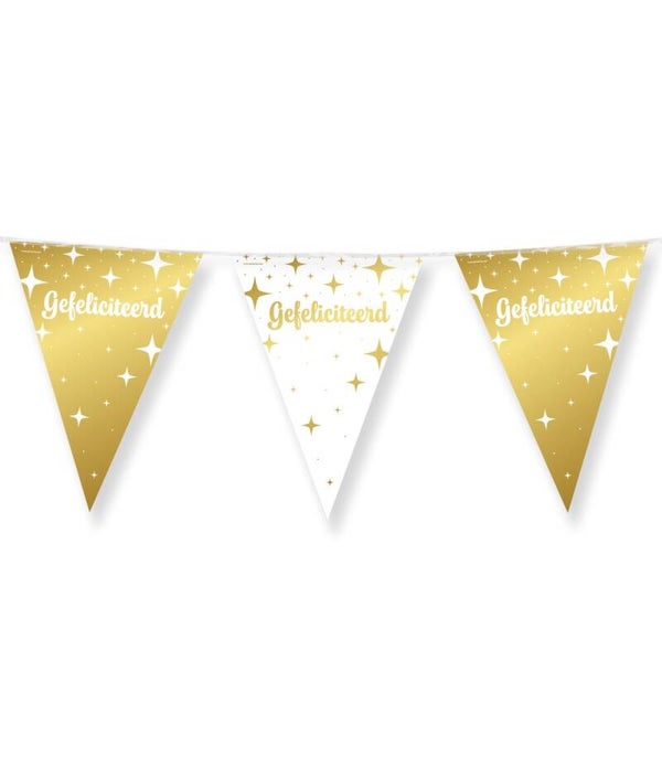 Gefeliciteerd - Fancy party flags - vlaggenlijn goud / wit