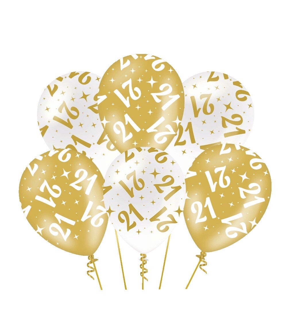 21 Jaar - Fancy party ballonnen goud/wit metallic