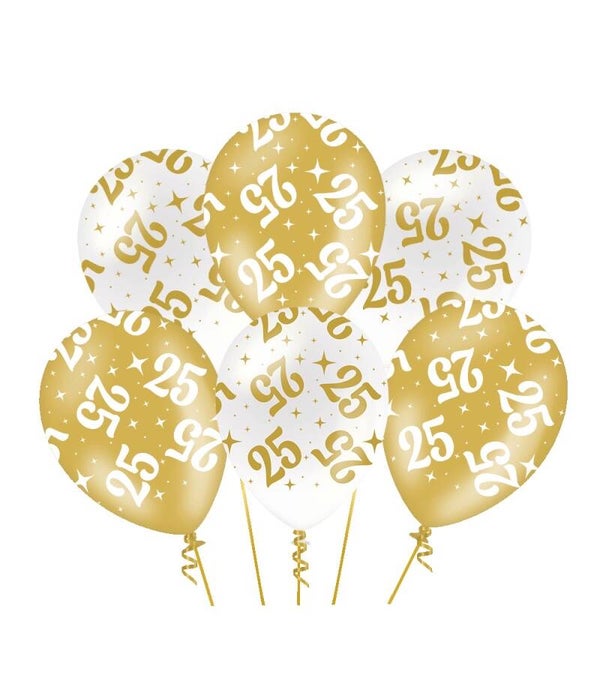 25 Jaar - Fancy party ballonnen goud/wit metallic