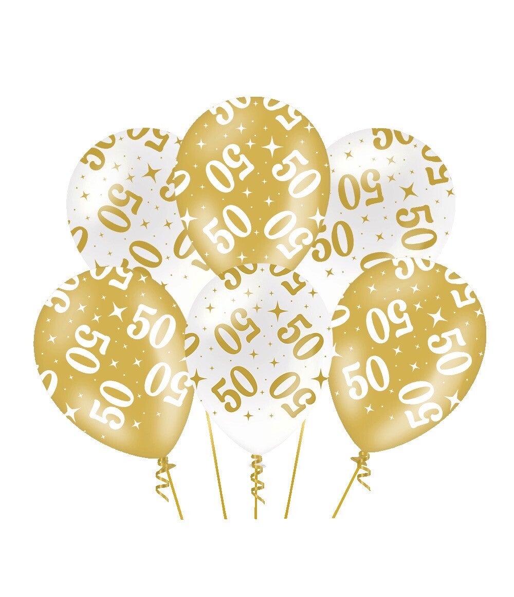 50 Jaar - Fancy party ballonnen goud/wit metallic
